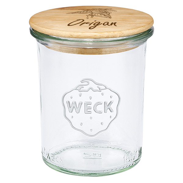 Drewniana pokrywka „Oregano” z szklanym wkładem WECK 160 ml