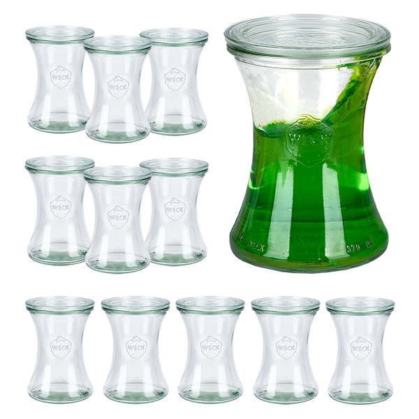 Zestaw 12 słoików Weck 370 ml, szklane słoiki na delikatesy z 12 szklanymi pokrywkami Zestaw 12 słoików Weck 370 ml, szklane słoiki na delikatesy z 12 szklanymi pokrywkami