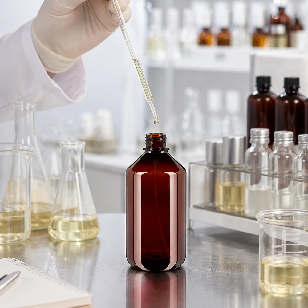 Butelka PET 500ml z atomizerem czarna Professionelle 500ml PET Dosierflasche braun mit schwarzem Feinzerstäuber für Labor und Kosmetik