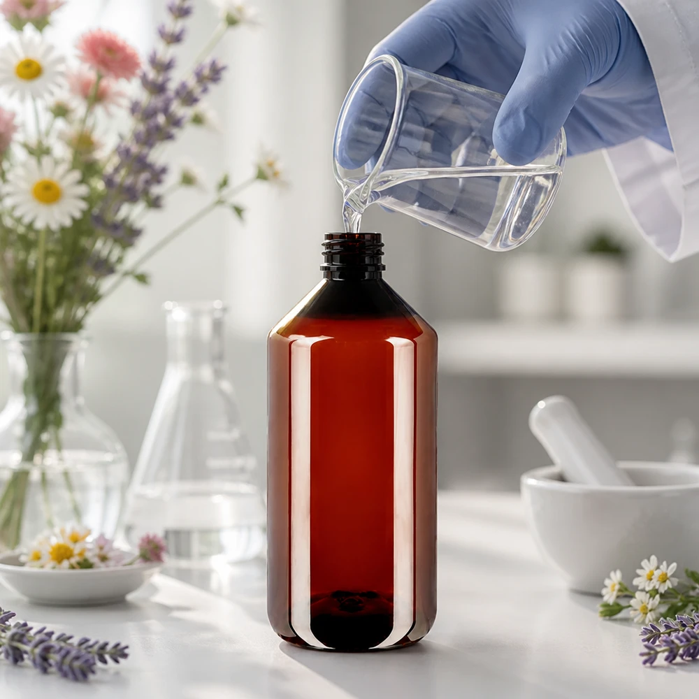 Butelka PET 750 ml z brązową nakrętką OV Okrągła butelka PET o pojemności 750 ml, imitująca szkło brązowe, z oryginalnym zamknięciem zabezpieczonym przed dziećmi