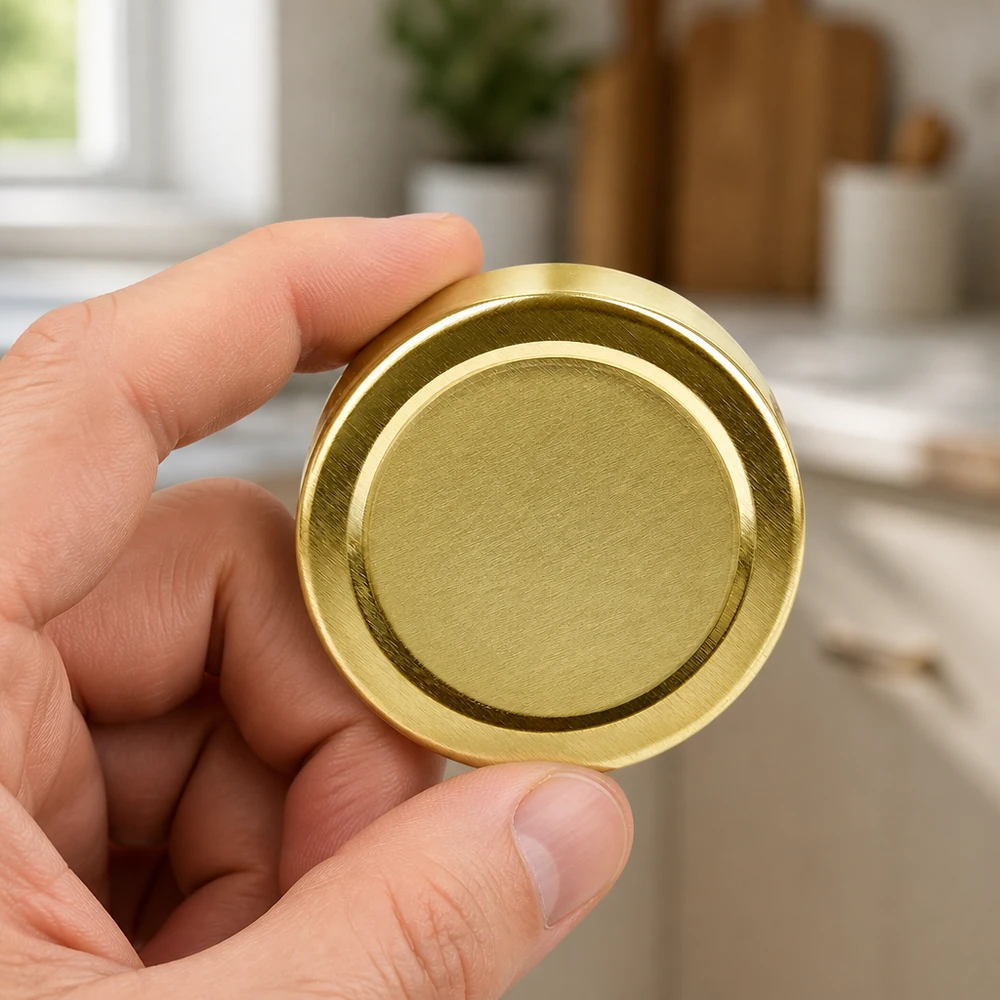 Ręka trzyma złotą zakrętkę BasicSeal TO58deep o średnicy 58 mm firmy UNiTWIST