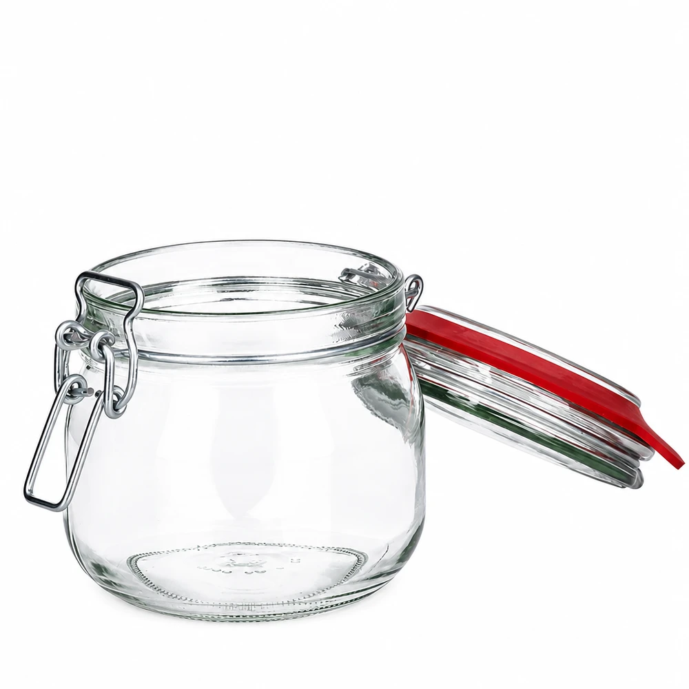 Słoik do przechowywania typu G o pojemności 634 ml z zamknięciem na zatrzask UN.. Einweckglas 634ml mit traditionellem Bügelverschluss aus robustem Klarglas