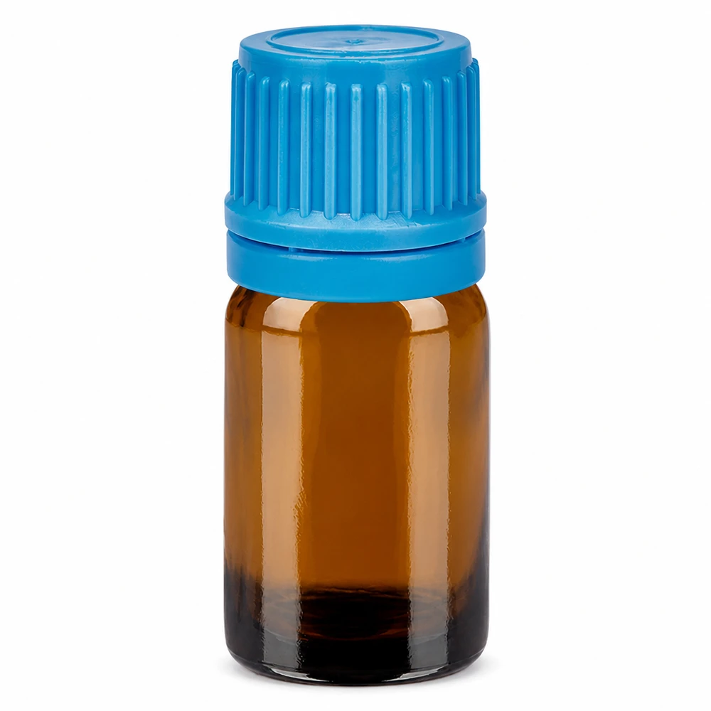 Butelka 5 ml 11 mm SV niebieska OV BrownLine UT18/5 Butelka z brązowego szkła o pojemności 5 ml z niebieską nakrętką do olejków eterycznych i aromaterapii