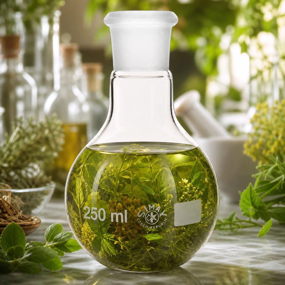 Tłok 250 ml ze standardowym złączem szlifowanym (29/32) Kolba destylacyjna 250 ml ze standardowym szlifowanym złączem 29/32 do ekstraktów ziołowych i zastosowań botanicznych