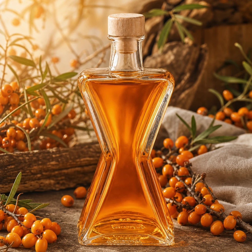 200ml Glasflasche Star mit Sanddornöl gefüllt - Holzkorken UNiTWIST perfekt für Kräuteröle und Essenzen