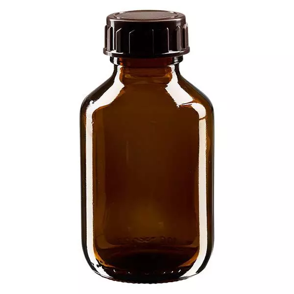 Butelka na lek 100 ml brązowa, z zakrętką brązową ApoGlas. Farmaceutyczna jakość produkcji UE. Gwint 28 mm (PP28). (syrop, butelka z lekkiego szkła) Butelka na lek 100 ml brązowa, z zakrętką brązową ApoGlas. Farmaceutyczna jakość produkcji UE. Gwint 28 mm (PP28). (syrop, butelka z lekkiego szkła)