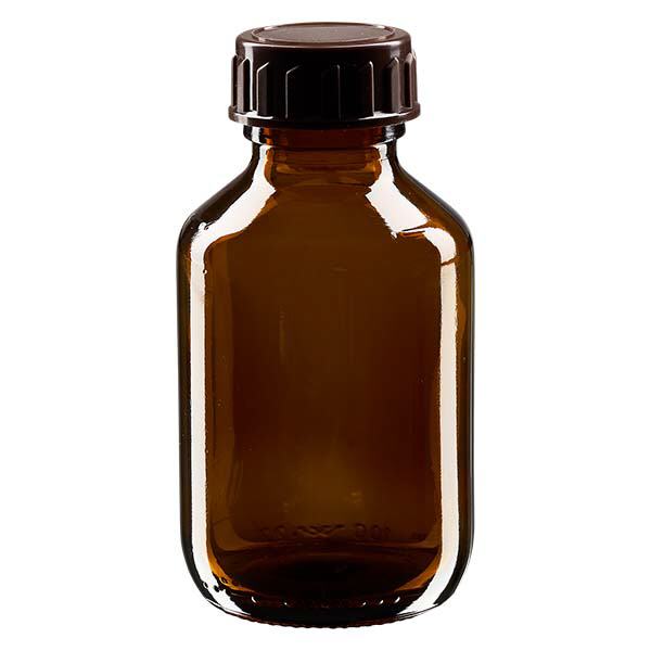Butelka na lek 100 ml brązowa, z zakrętką brązową ApoGlas. Farmaceutyczna jakość produkcji UE. Gwint 28 mm (PP28). (syrop, butelka z lekkiego szkła) Butelka na lek 100 ml brązowa, z zakrętką brązową ApoGlas. Farmaceutyczna jakość produkcji UE. Gwint 28 mm (PP28). (syrop, butelka z lekkiego szkła)