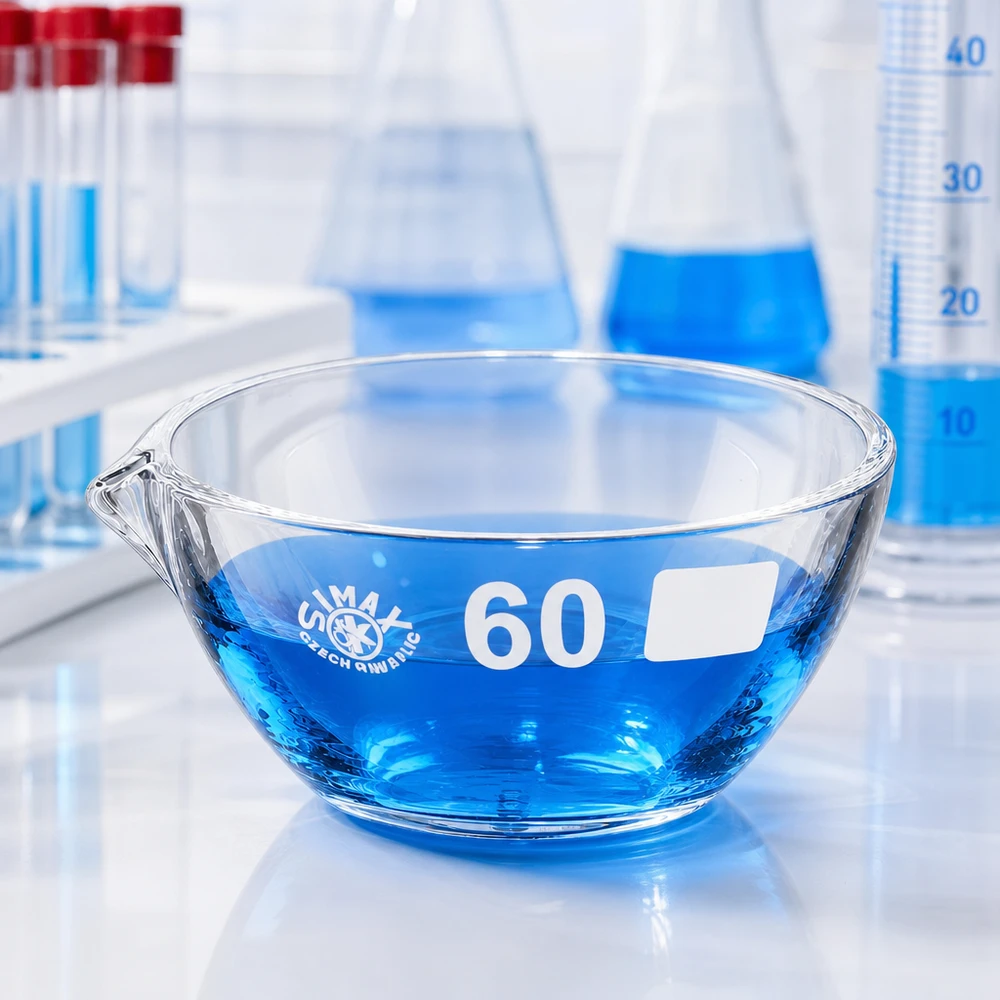 Odporna na wysoką temperaturę 45 ml tacka na parę z borokrzemianu ø60 mm z wylewką do zastosowań wysokotemperaturowych