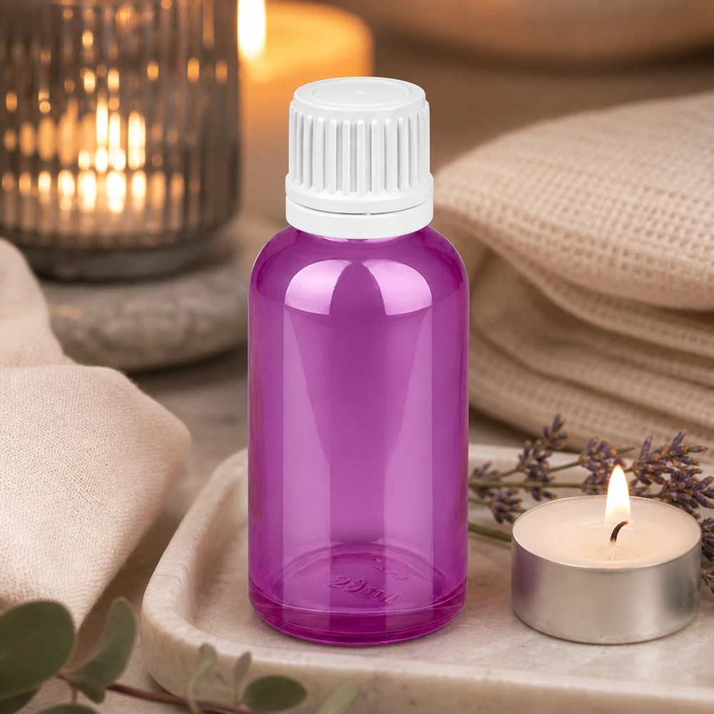 Butelka 30 ml z białą zakrętką 11 mm Oryginalna zakrętka PurpleLine UT18/30 Butelka 30 ml z zakrętką 11 mm w kolorze fioletowym, idealna do kosmetyków DIY i mieszanek smakowych.