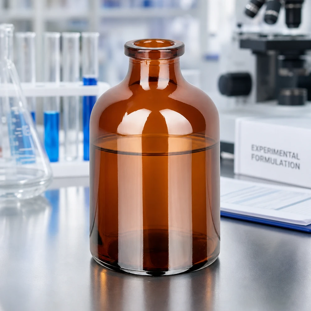 Butelka iniekcyjna z bursztynowego szkła 50 ml 50ml Injektionsvial Braunglas mit charakteristischer Taillierung und gerolltem Flaschenhals