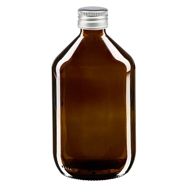 Butelka na lek 500 ml brązowa, z zakrętką ze srebrnego aluminium ApoGlas. Farmaceutyczna jakość produkcji UE. Gwint 28 mm (PP28). (syrop, butelka z lekkiego szkła) Butelka na lek 500 ml brązowa, z zakrętką ze srebrnego aluminium ApoGlas. Farmaceutyczna jakość produkcji UE. Gwint 28 mm (PP28). (syrop, butelka z lekkiego szkła)