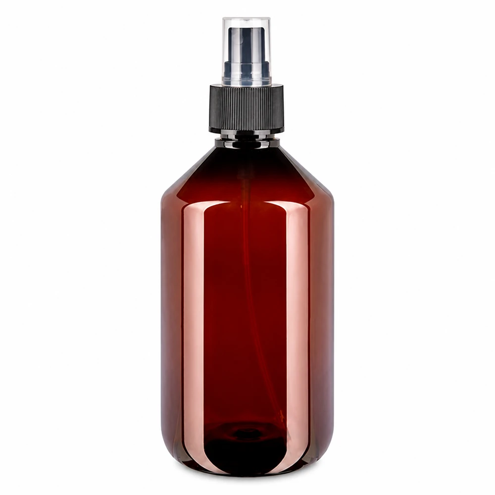Butelka PET 500ml z atomizerem czarna 500ml Braune PET Flasche mit schwarzem Zerstäuber für Kosmetik Haarpflege Reinigung