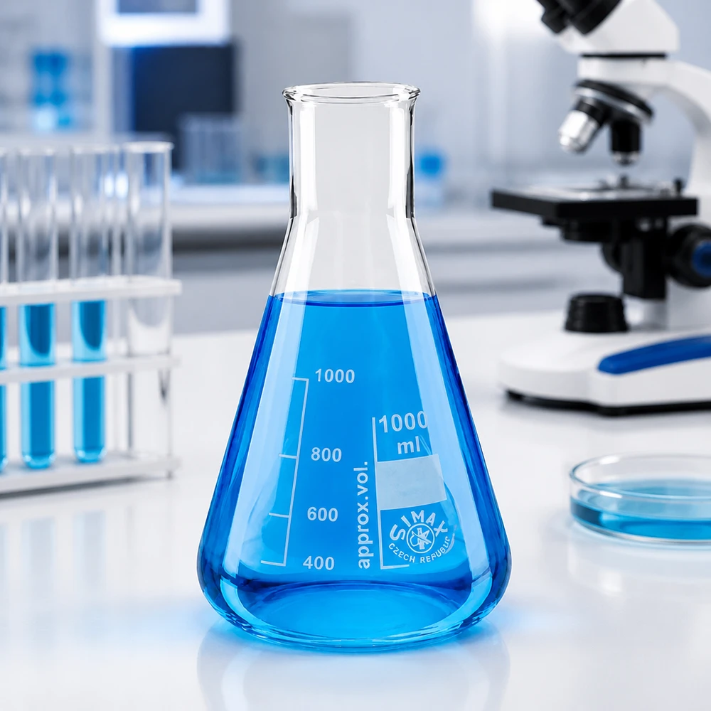 Kolba Erlenmeyera 200 ml z szeroką szyjką i podziałką do precyzyjnych pomiarów w laboratorium