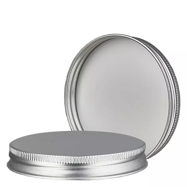 Zakrętka metalowa srebrna, gwint 63mm/R3 ApoGlas. Farmaceutyczna jakość produkcji UE. Np. do szklanego słoika 180 ml (art. 1002401). Zakrętka metalowa srebrna, gwint 63mm/R3 ApoGlas. Farmaceutyczna jakość produkcji UE. Np. do szklanego słoika 180 ml (art. 1002401).