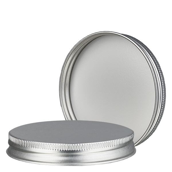 Zakrętka metalowa srebrna, gwint 63mm/R3 ApoGlas. Farmaceutyczna jakość produkcji UE. Np. do szklanego słoika 180 ml (art. 1002401). Zakrętka metalowa srebrna, gwint 63mm/R3 ApoGlas. Farmaceutyczna jakość produkcji UE. Np. do szklanego słoika 180 ml (art. 1002401).