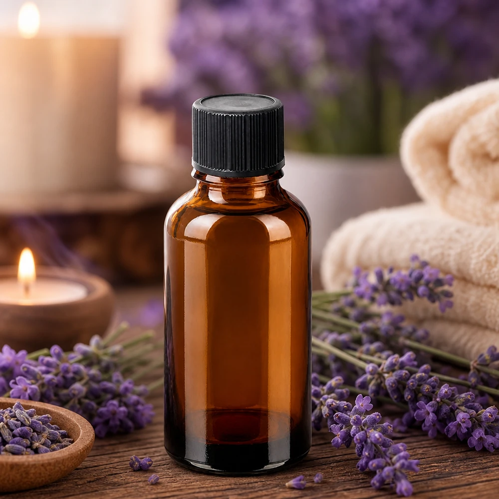 Butelka z ciemnego szkła 30 ml z czarną zakrętką do aromaterapii i kosmetyków naturalnych