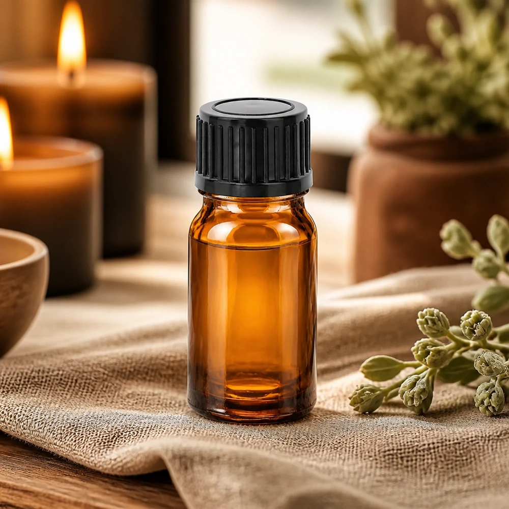 Butelka aromatyzująca BrownLine 5 ml z ochroną UV i czarną nakrętką do olejków wrażliwych na światło