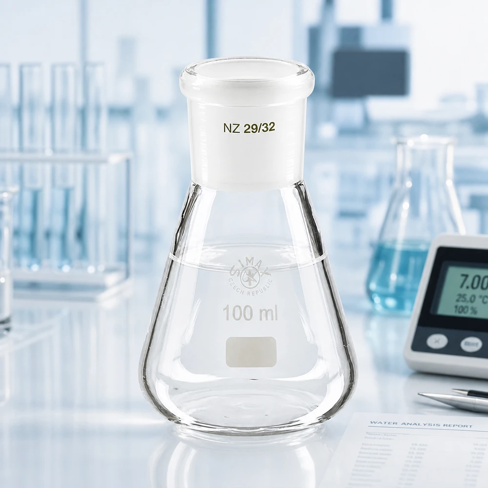 Kolba Erlenmeyera 100 ml ze standardowym szlifowanym złączem (29/32) Kolba Erlenmeyera 100 ml ze standardowym szlifowanym złączem (29/32)
