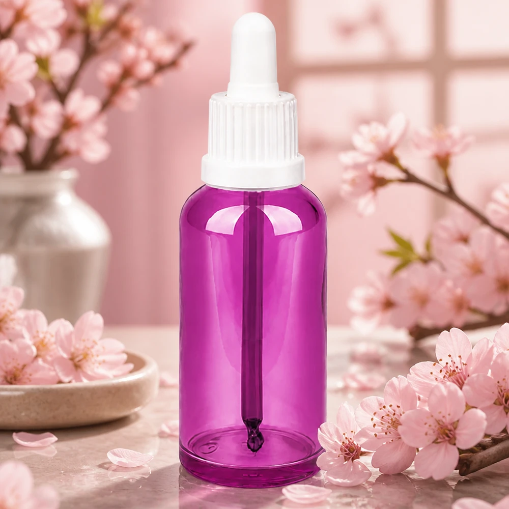 Butelka z pipetą 50 ml z białą zakrętką Originality PurpleLine UT18/50 Fioletowa butelka kosmetyczna o pojemności 50 ml z zakraplaczem, idealna do serum i olejków do twarzy