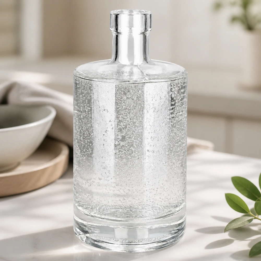 Szklana butelka Marie 500 ml bez zamknięcia UNiTWIST® 500 ml szklana butelka Marie wypełniona wodą pokazuje przejrzystość i jakość butelki UNiTWIST w kuchennej atmosferze.
