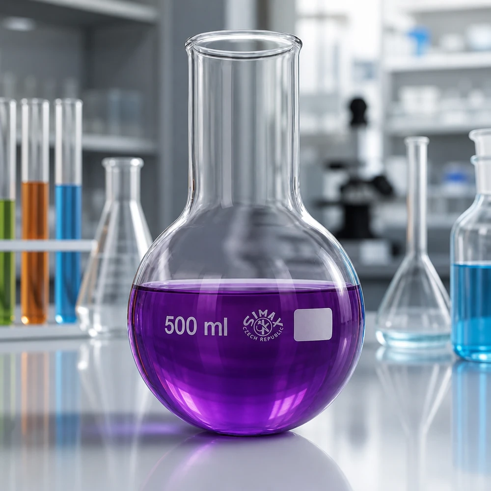 Kolba okrągłodenna 500 ml z szeroką szyjką i okrągłym dnem dla optymalnej dystrybucji ciepła w laboratorium