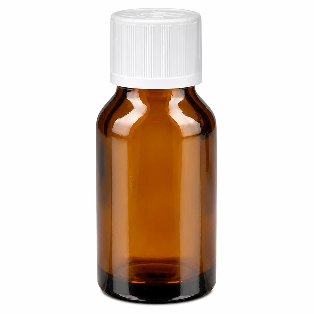 Butelka apteczna brązowa 30ml z kroplomierzem biała KiSi St Butelka z brązowego szkła o pojemności 30 ml z białym zamknięciem zabezpieczającym przed dziećmi i wkładem kroplowym 1,2 mm przeznaczona dla aptek