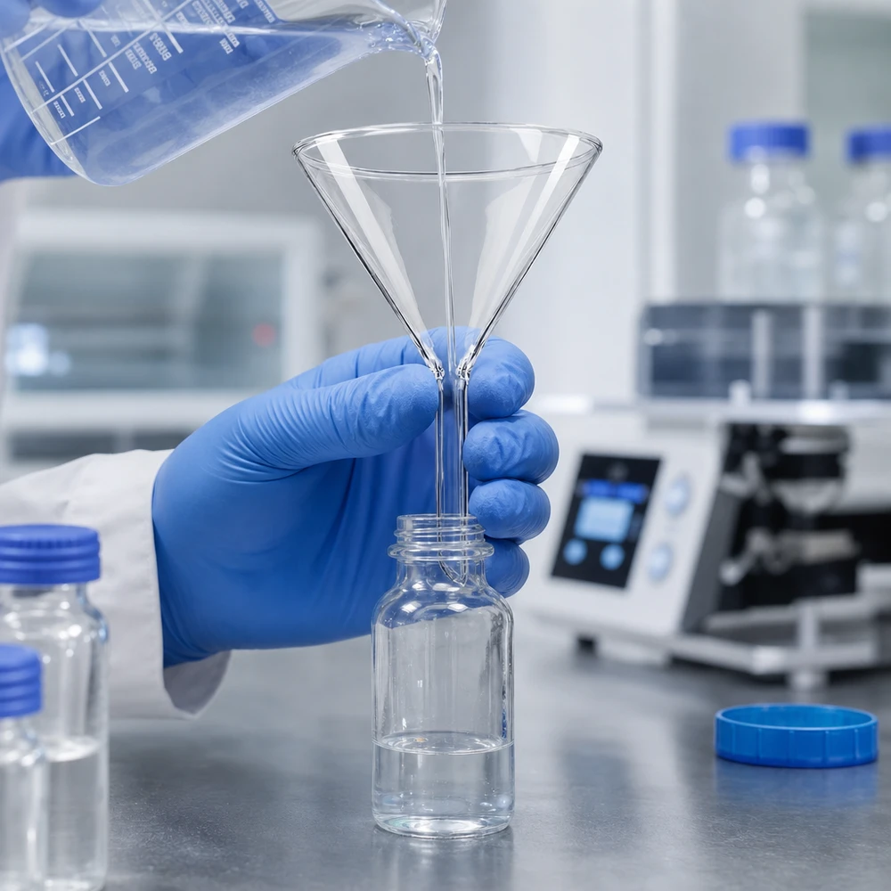 Precyzyjny lejek laboratoryjny 100 mm z krótkim uchwytem do wydajnego dekantowania cieczy