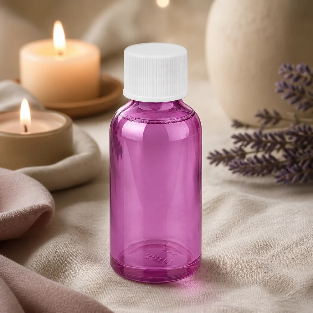 Butelka 30 ml z zakrętką 11 mm, biała, standardowa PurpleLine UT18/30 Kompaktowa szklana butelka o pojemności 30 ml z białą zakrętką do produktów kosmetycznych i serum