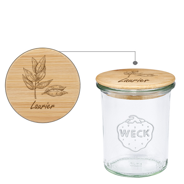 Drewniana pokrywka „Laur” z szklanym słoikiem WECK 160 ml Drewniana pokrywka „Laur” z szklanym słoikiem WECK 160 ml