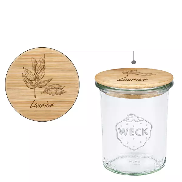 Drewniana pokrywka „Laur” z szklanym słoikiem WECK 160 ml Drewniana pokrywka „Laur” z szklanym słoikiem WECK 160 ml