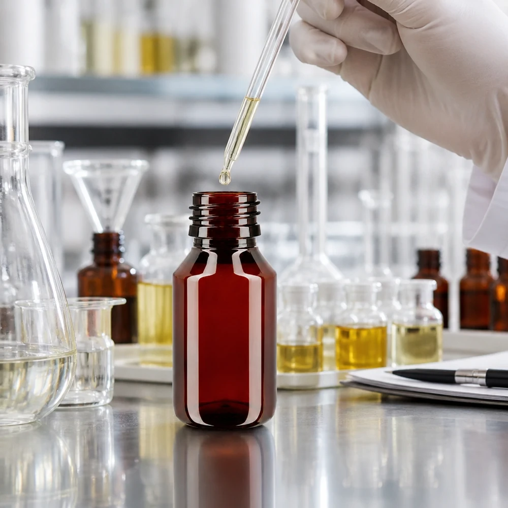 Butelka apteczna 50 ml, PET brązowy, nakrętka PP28, bez pokrywki, do próbek laboratoryjnych