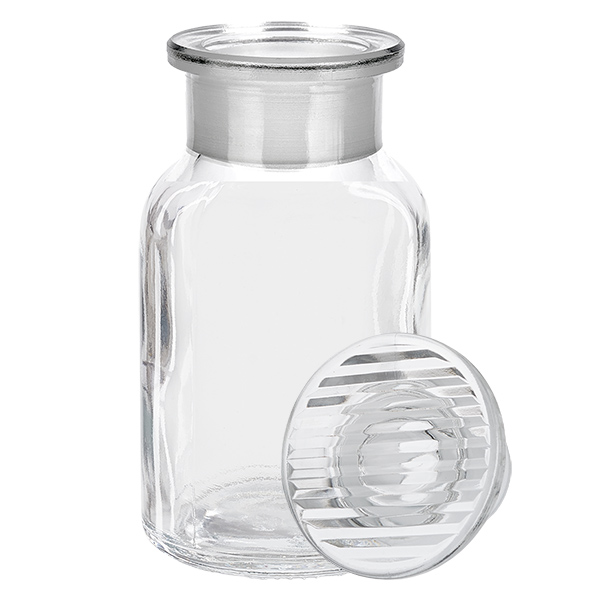 Okrągła butelka na ramię 100 ml, przezroczysta, szklana zatyczka z szeroką szyjką Przezroczysta butelka laboratoryjna o szerokiej szyjce, pojemność 100 ml, z szlifowanym korkiem ze szkła borokrzemowego