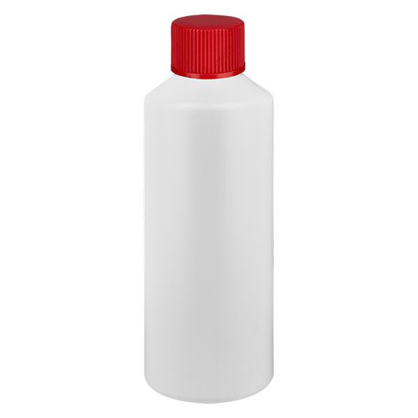 Butelka apteczna HDPE 100ml biała, z czerwonym SV Butelka apteczna HDPE 100ml biała, z czerwonym SV