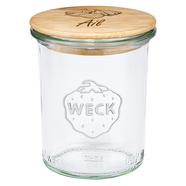 Drewniana pokrywka „Ail” z szklanym wkładem WECK 160 ml Drewniana pokrywka „Ail” z szklanym wkładem WECK 160 ml