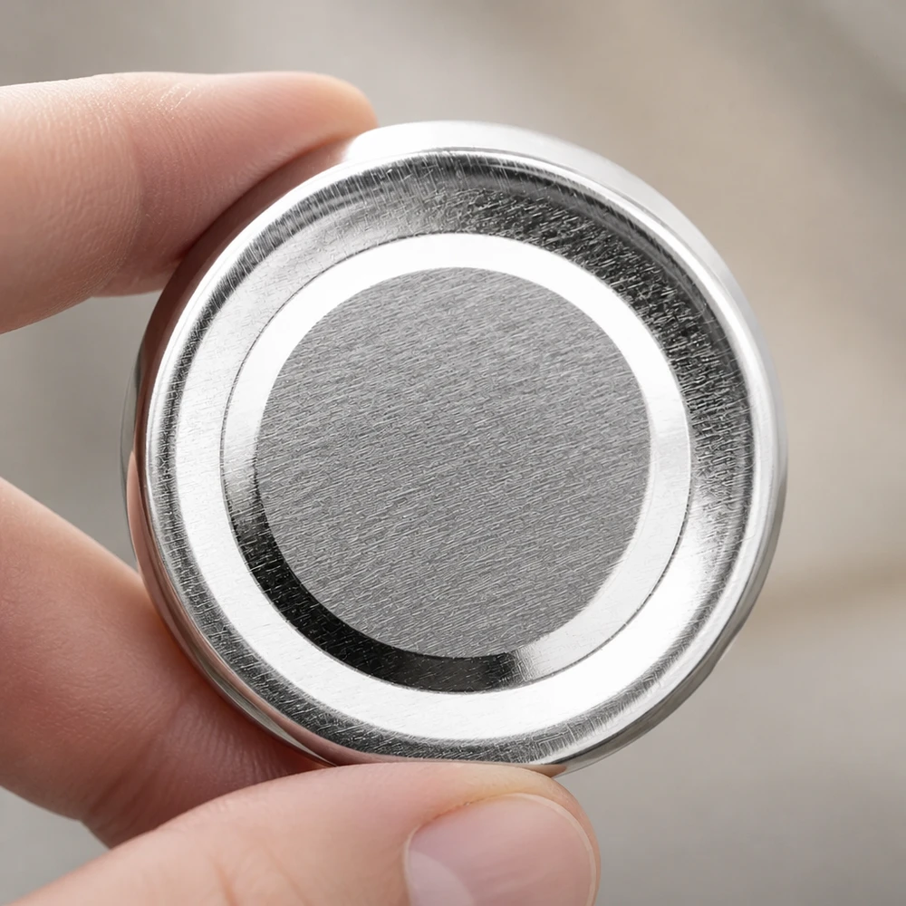 Pokrywka BasicSeal 58 mm, srebrna, TO58deep, UNiTWIST – zbliżenie na powierzchnię ze szczotkowanego metalu