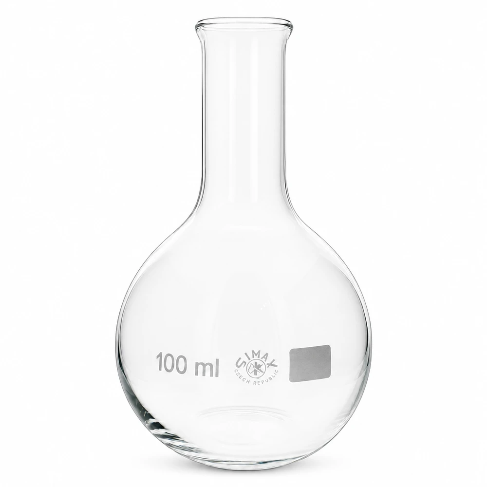 Kolba stojąca 100 ml z wąską szyjką Kolba okrągłodenna o pojemności 100 ml z wąską szyjką wykonana z wysokiej jakości szkła borokrzemowego do precyzyjnych eksperymentów laboratoryjnych