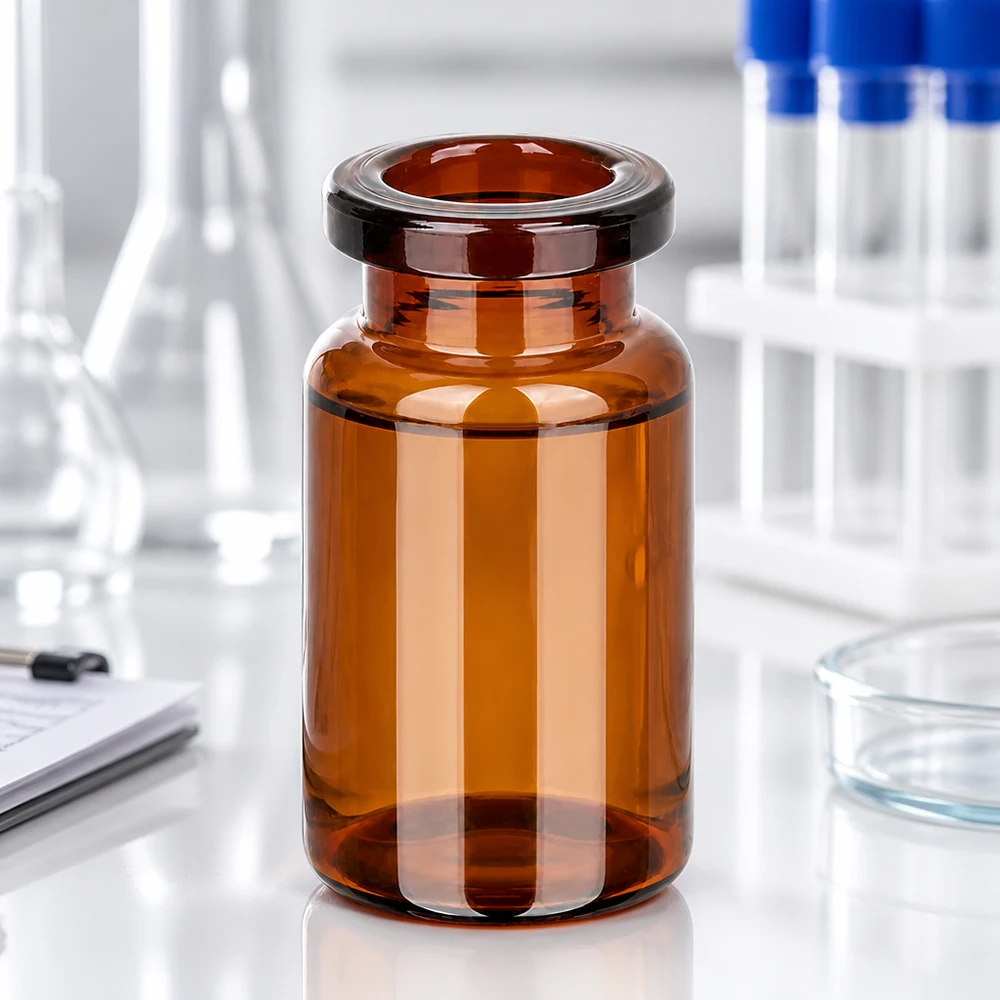 Butelka iniekcyjna z bursztynowego szkła 5 ml Kompakte Injektionsflasche 5ml Braunglas mit breiter Öffnung und stabilem Boden