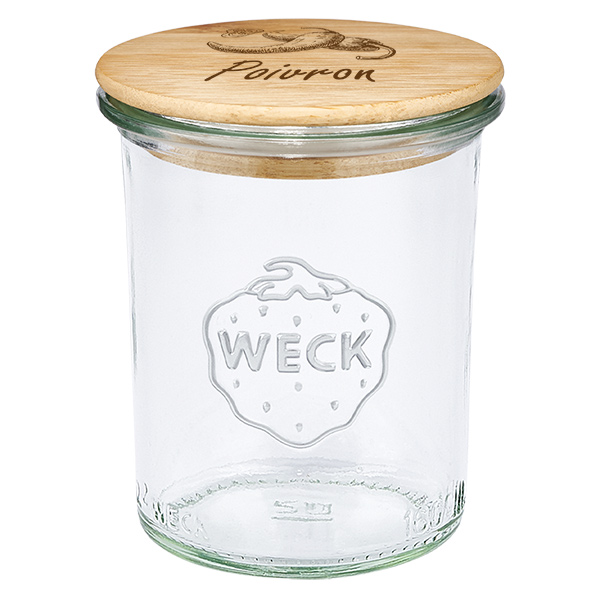 Drewniana pokrywka „Poivrons” z szklanym wkładem WECK 160 ml Drewniana pokrywka „Poivrons” z szklanym wkładem WECK 160 ml