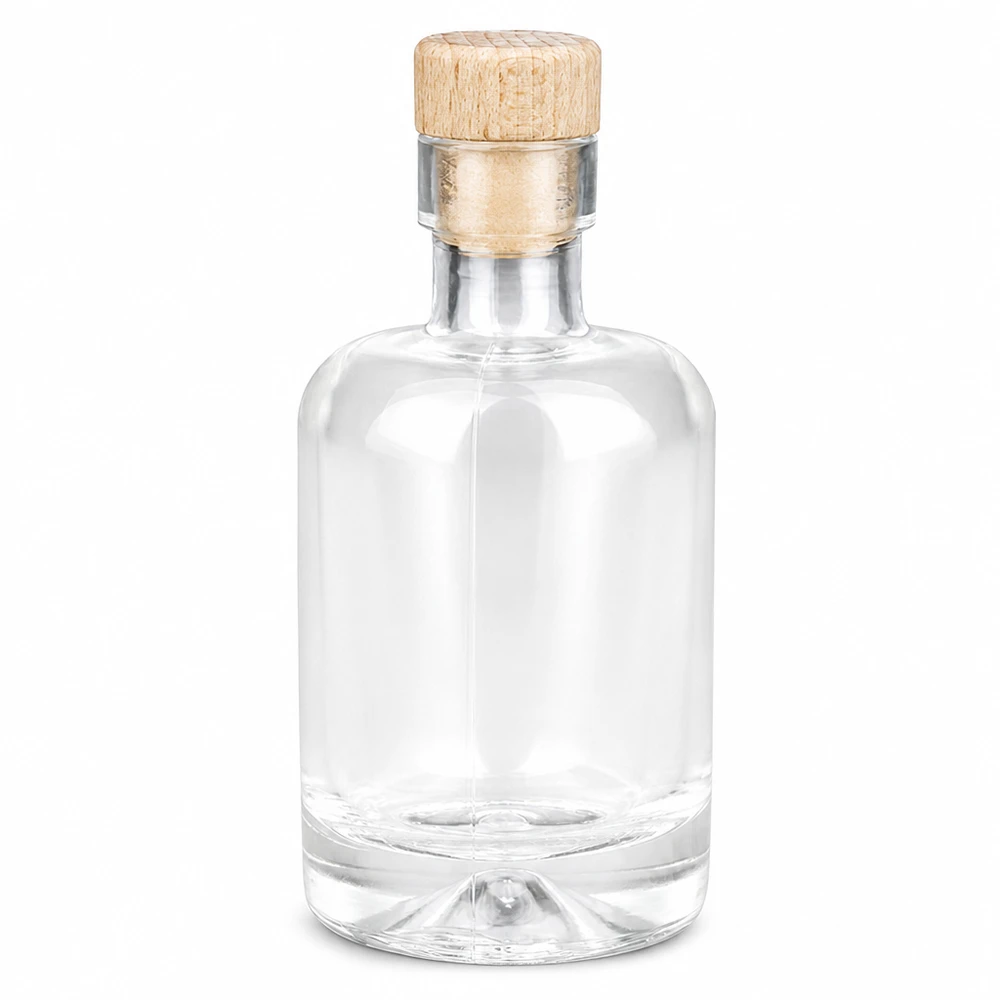 Butelka szklana 50 ml Amelie z drewnianym korkiem UNiTWIST 50ml szklana butelka Amelie z drewnianym uchwytem i korkiem UNiTWIST pusta przezroczysta do alkoholi i olejów