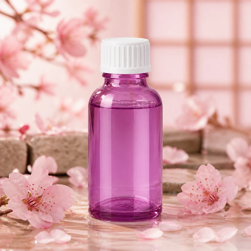 30 ml szklana butelka przezroczysta fioletowa z białą nakrętką do perfum i esencji
