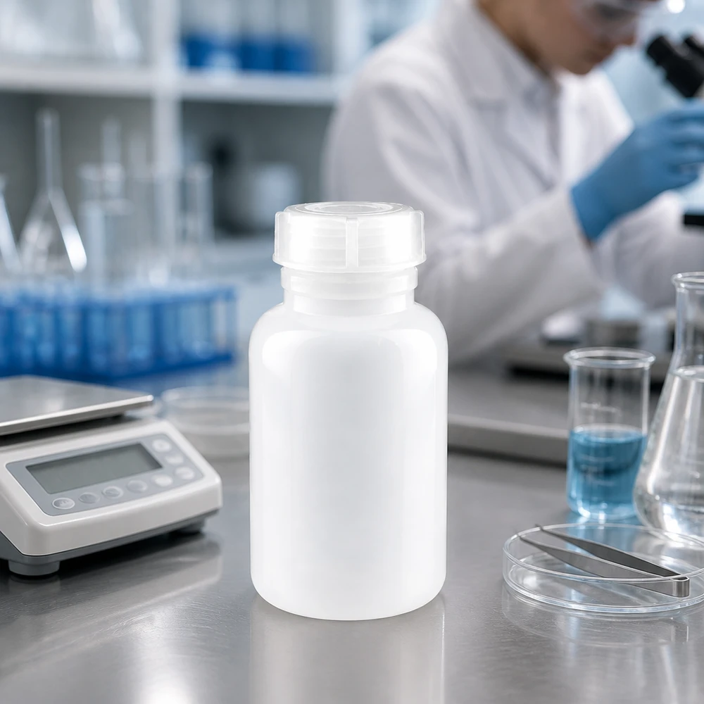 Butelka laboratoryjna 250 ml z szeroką szyjką i zakrętką 250ml Weithals Sammelbehälter für Feststoffe Pulver und Granulate im Forschungslabor