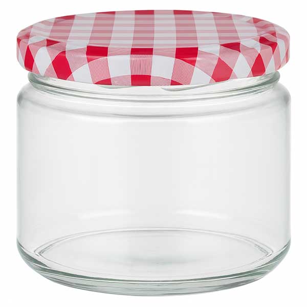 330 ml okrągłe szkło z pokrywką BasicSeal czerwono-biała UN..