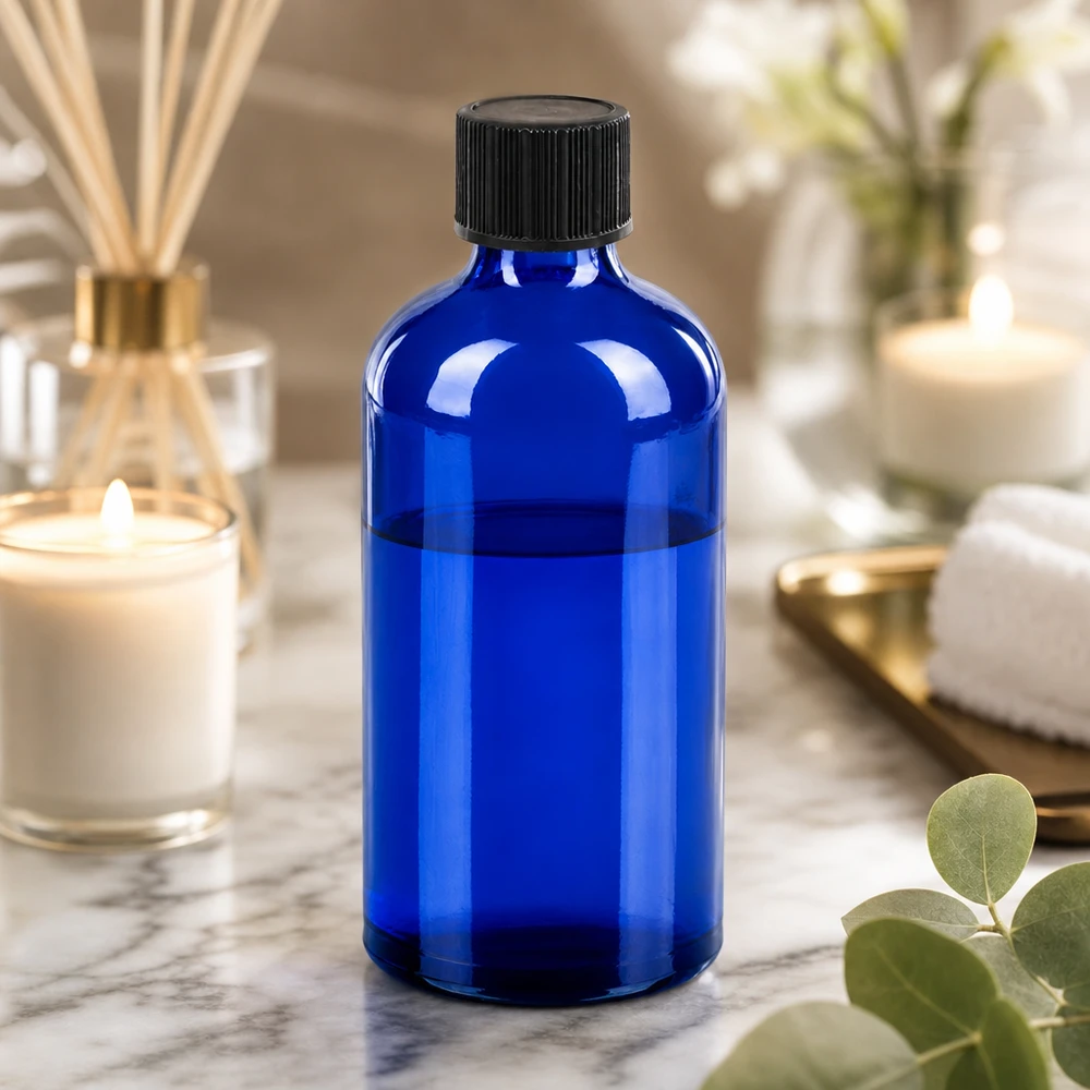 100 ml butelka z zakraplaczem 1 mm czarna STD BlueLine UT18/100 Kobaltowo-niebieska butelka z zakraplaczem 100 ml z czarną zakrętką idealna do kosmetyków DIY i produktów naturalnych