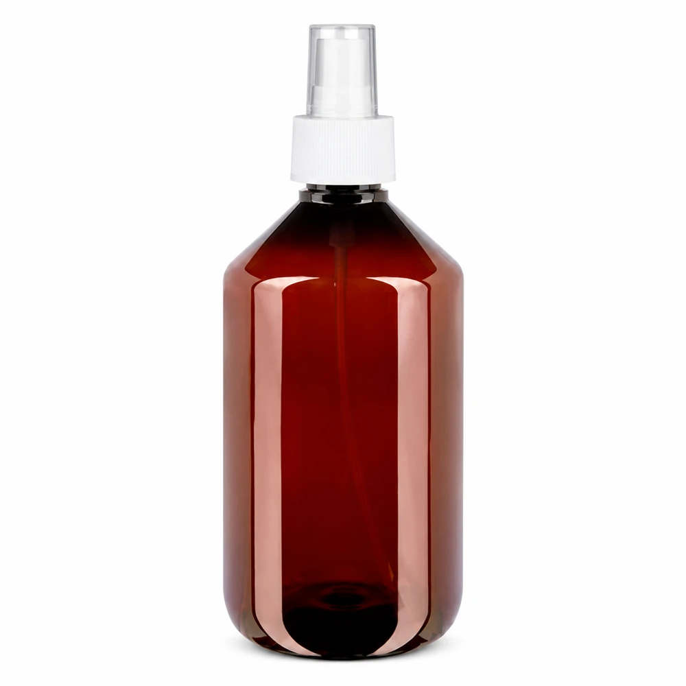 Butelka PET 500ml z atomizerem biała Wiederbefüllbare braune 500ml PET Flasche mit weissem Sprühzerstäuber Pumpe