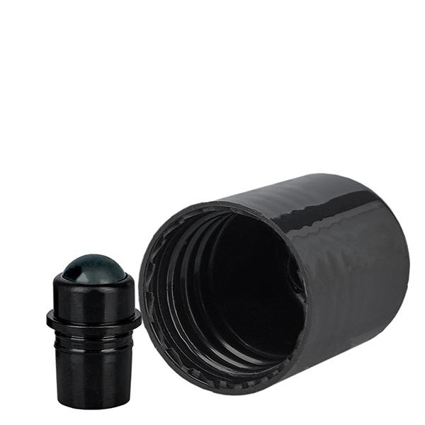 Nasadka roll-on czarna (DIN18, UT18) ze szklan&#261; kulk&#261;, standardowa nasadka. Z zakr&#281;tk&#261;. Do ApoGlas&#174;, UNiTWIST&#174; i Miron&#174; Apofl. 5-100 ml z gwintem 18 mm.