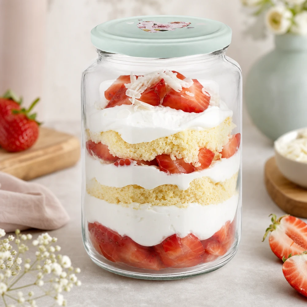 795ml okrągły słoik miętowe serce pokrywka z truskawkami trifle deser w słoiku deser warstwowy ciasto krem jagody deser