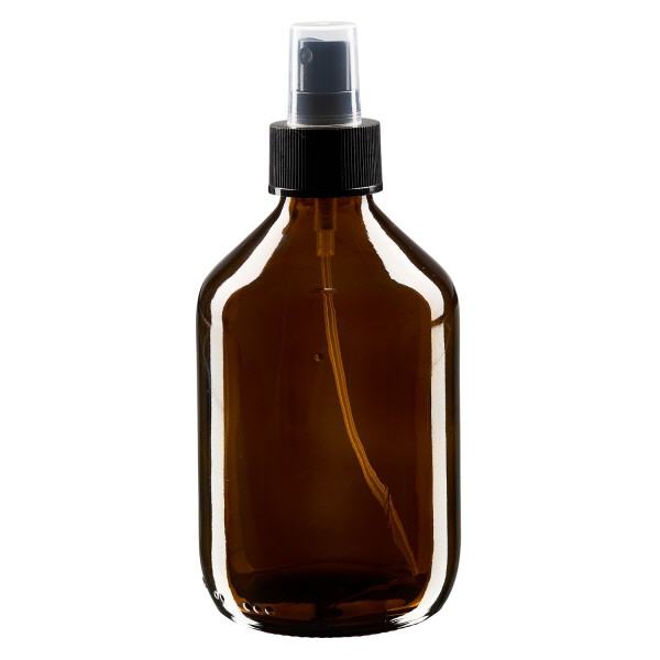 Butelka na lek 300 ml brązowa, z pompką rozpylającą czarny ApoGlas. Farmaceutyczna jakość produkcji UE. Gwint 28 mm (PP28). (syrop, butelka z lekkiego szkła) Butelka na lek 300 ml brązowa, z pompką rozpylającą czarny ApoGlas. Farmaceutyczna jakość produkcji UE. Gwint 28 mm (PP28). (syrop, butelka z lekkiego szkła)