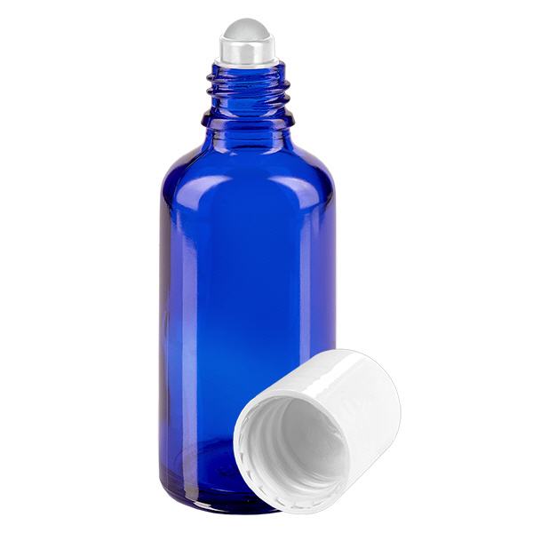 Butelka apteczna niebieska 50ml nakrętka roll-on biała Butelka apteczna niebieska 50ml nakrętka roll-on biała