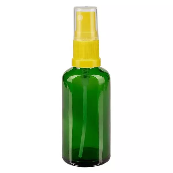 Butelka apteczna zielona 50ml nasadka rozpylająca żółta Butelka apteczna zielona 50ml nasadka rozpylająca żółta