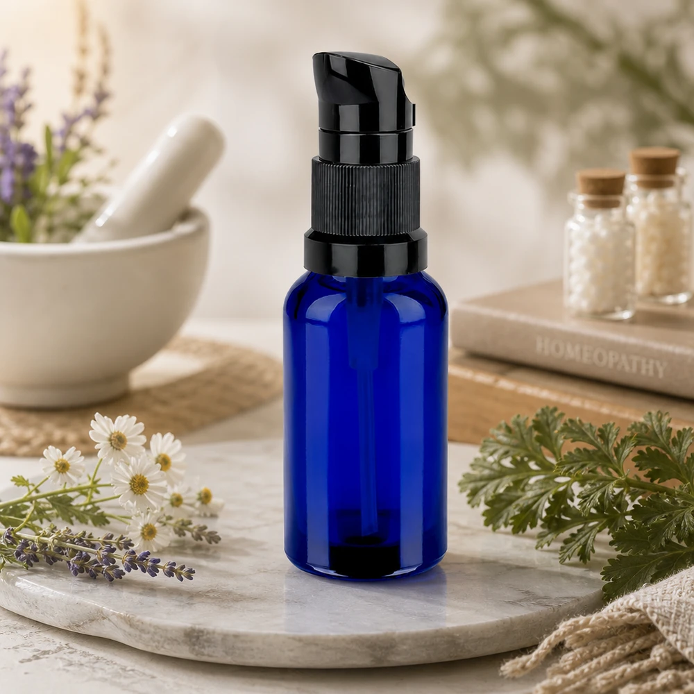 Butelka z pompką 20 ml czarna STD BlueLine UT18/20 Butelka z pompką 20 ml czarna STD BlueLine UT18/20 - precyzyjne dozowanie dzięki ergonomicznej głowicy pompki